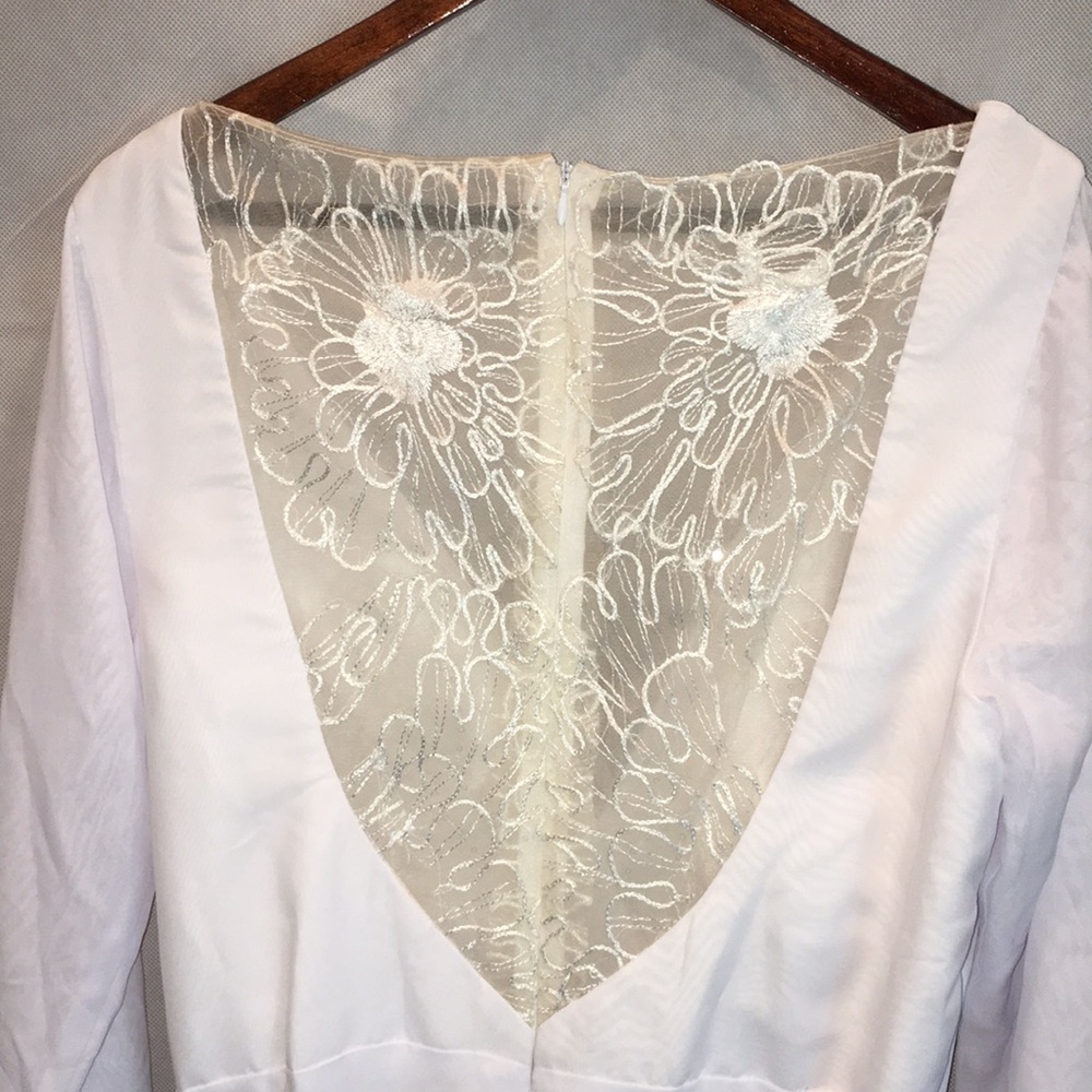 Elegant Long Sleeve A-Line Wedding Dress – Illusion Lace Back & Flowing Train - Picture 13 of 15